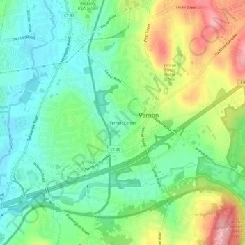 Mappa topografica Vernon Center, altitudine, rilievo