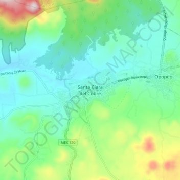 Mappa topografica Santa Clara del Cobre, altitudine, rilievo