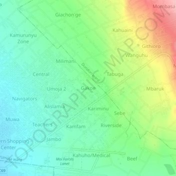Mappa topografica Gakoe, altitudine, rilievo