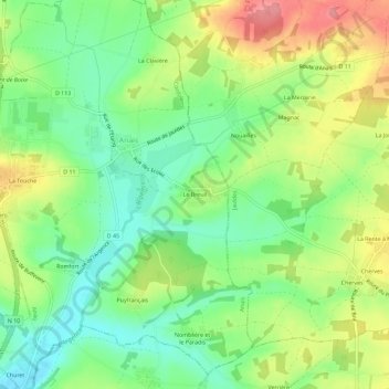 Mappa topografica Le Breuil, altitudine, rilievo