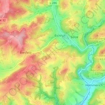 Mappa topografica Ahlendung, altitudine, rilievo