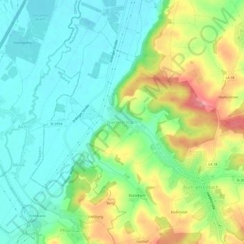 Mappa topografica Niedererlbach, altitudine, rilievo