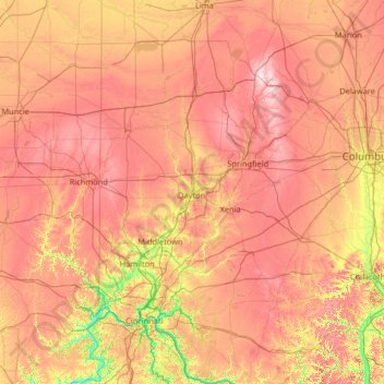 Mappa topografica Dayton, altitudine, rilievo