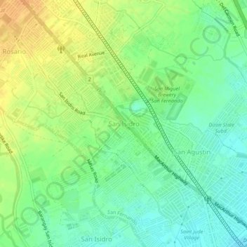 Mappa topografica San Isidro, altitudine, rilievo