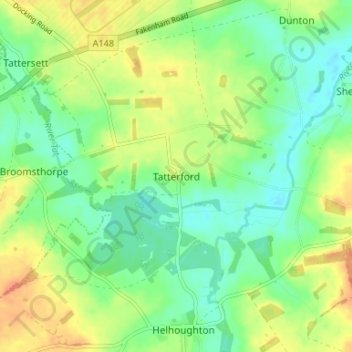 Mappa topografica Tatterford, altitudine, rilievo