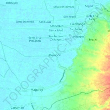 Mappa topografica Bombon, altitudine, rilievo