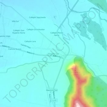 Mappa topografica Maule Sur, altitudine, rilievo
