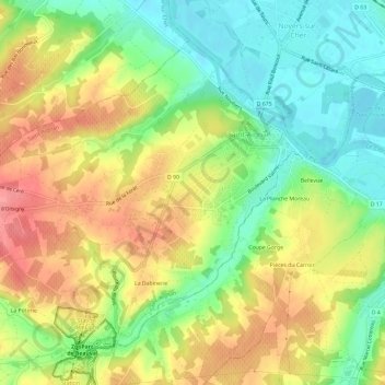 Mappa topografica Les Rues de Chèvres, altitudine, rilievo