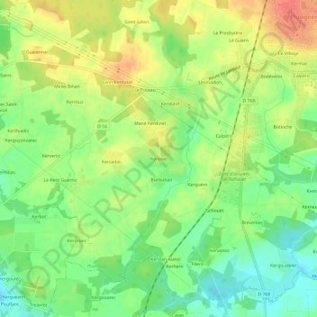 Mappa topografica Kerobel, altitudine, rilievo