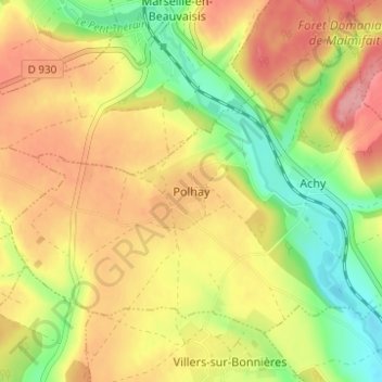 Mappa topografica Polhay, altitudine, rilievo