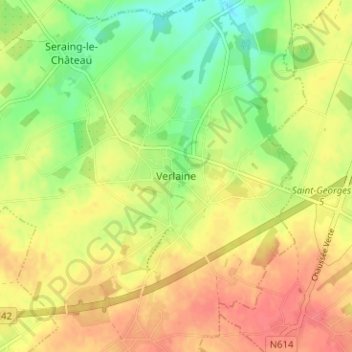 Mappa topografica Verlaine, altitudine, rilievo