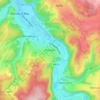 Mappa topografica Ronzon, altitudine, rilievo