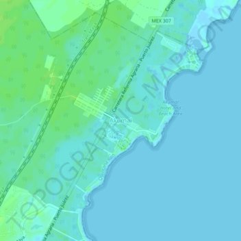 Mappa topografica Akumal, altitudine, rilievo