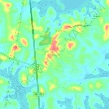 Mappa topografica Mussuca, altitudine, rilievo