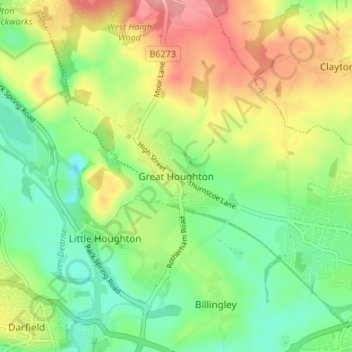 Mappa topografica Great Houghton, altitudine, rilievo
