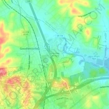 Mappa topografica Northcreek Commons, altitudine, rilievo
