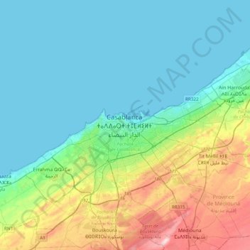 Mappa topografica Casablanca, altitudine, rilievo