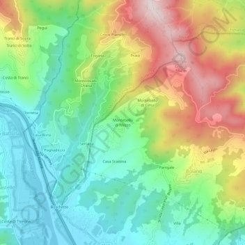 Mappa topografica Montebello di Mezzo, altitudine, rilievo