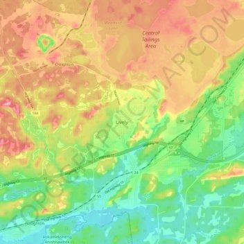 Mappa topografica Lively, altitudine, rilievo