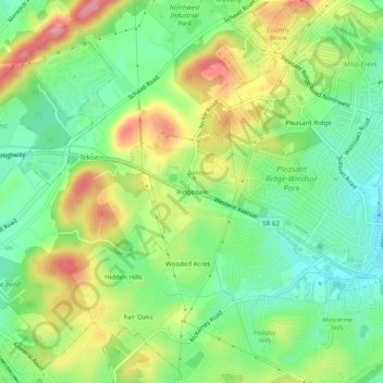 Mappa topografica Ridgedale, altitudine, rilievo
