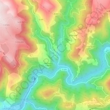 Mappa topografica Ayssènes, altitudine, rilievo