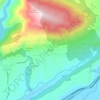 Mappa topografica Cobrana, altitudine, rilievo