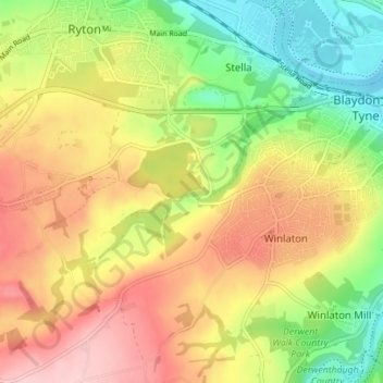Mappa topografica Blaydon Burn, altitudine, rilievo