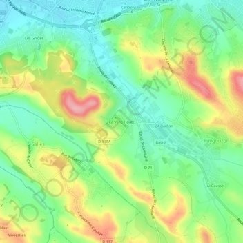 Mappa topografica La Vène, altitudine, rilievo