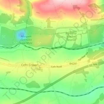 Mappa topografica Cwm Ffoes, altitudine, rilievo