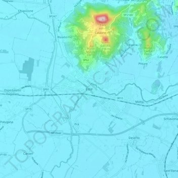 Mappa topografica Este, altitudine, rilievo
