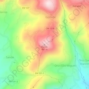 Mappa topografica Vairão, altitudine, rilievo