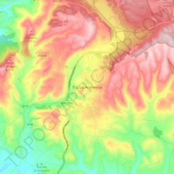 Mappa topografica Piazza Armerina, altitudine, rilievo