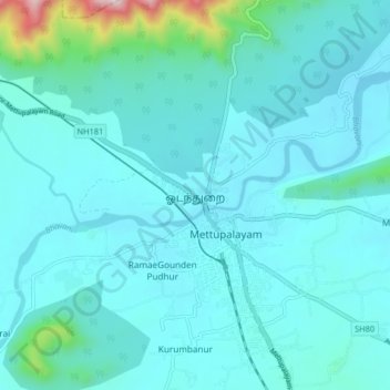 Mappa topografica Odanthurai, altitudine, rilievo
