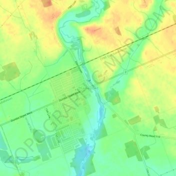 Mappa topografica Thamesford, altitudine, rilievo