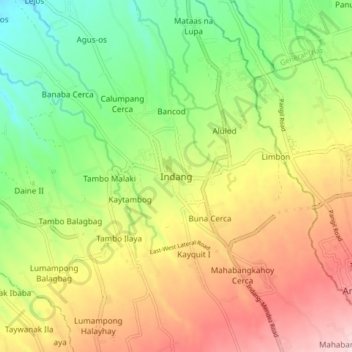 Mappa topografica Indang, altitudine, rilievo
