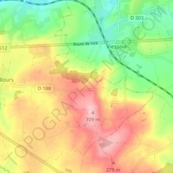 Mappa topografica La Vautrie, altitudine, rilievo