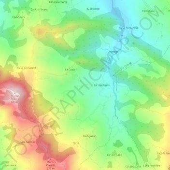 Mappa topografica Roccapulzana, altitudine, rilievo