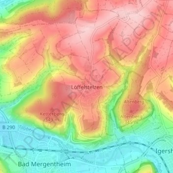 Mappa topografica Löffelstelzen, altitudine, rilievo