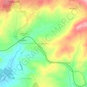 Mappa topografica Mesquitela, altitudine, rilievo