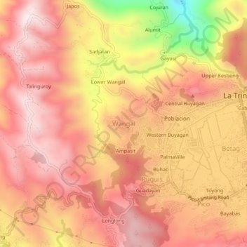 Mappa topografica Wangal, altitudine, rilievo
