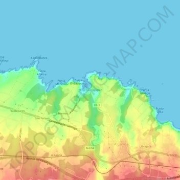 Mappa topografica Viavélez, altitudine, rilievo