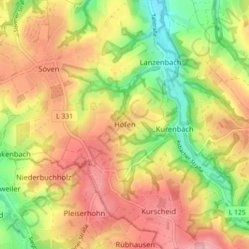 Mappa topografica Hofen, altitudine, rilievo