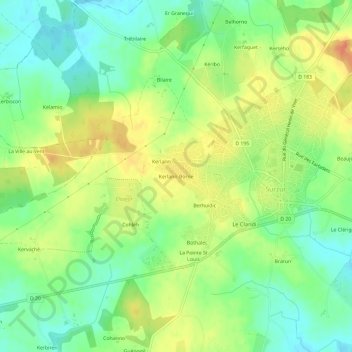 Mappa topografica Kerlann-Borne, altitudine, rilievo