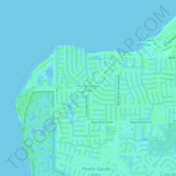 Mappa topografica Punta Gorda Isles, altitudine, rilievo