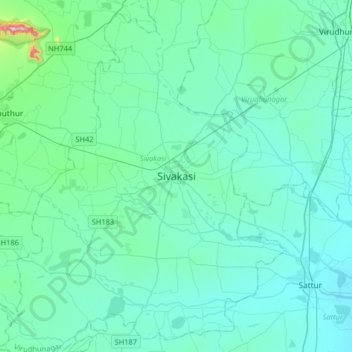Mappa topografica Sivakasi, altitudine, rilievo