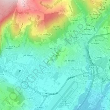 Mappa topografica Sur les Nants, altitudine, rilievo