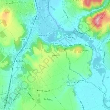 Mappa topografica Bergoide, altitudine, rilievo