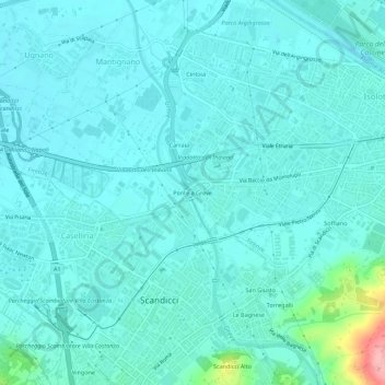 Mappa topografica Ponte a Greve, altitudine, rilievo