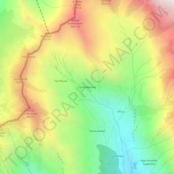 Mappa topografica Tza de Menovy, altitudine, rilievo