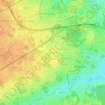 Mappa topografica Pichey, altitudine, rilievo